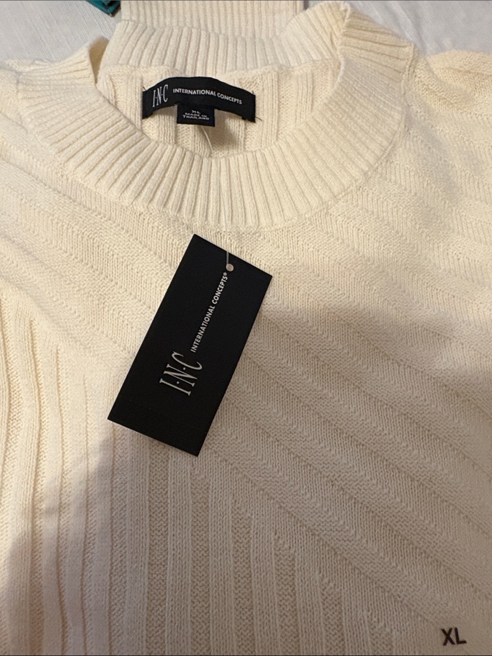 INC International Concepts Cream Ribbed Mock Neck Sweater